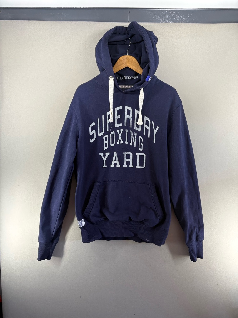 Superdry MEN Hoodie Boxing Yard Size Large Navy Blue Pullover Heavyweight
